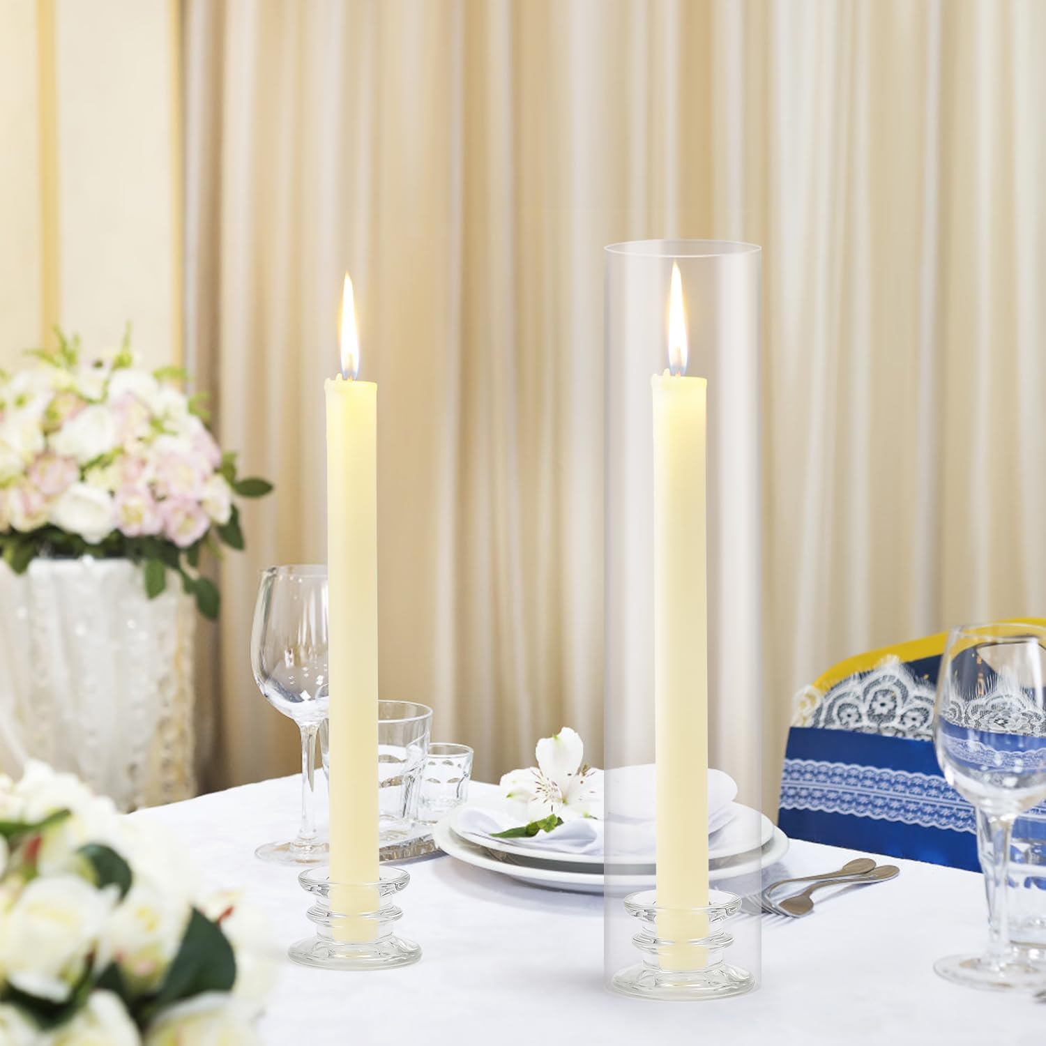6 Sets Modern Candle Stand with Chimney Covers for Tapered Candles
