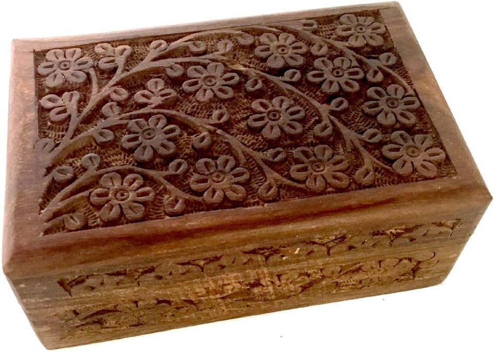 Floral Carved Handmade Wooden Box 4x6