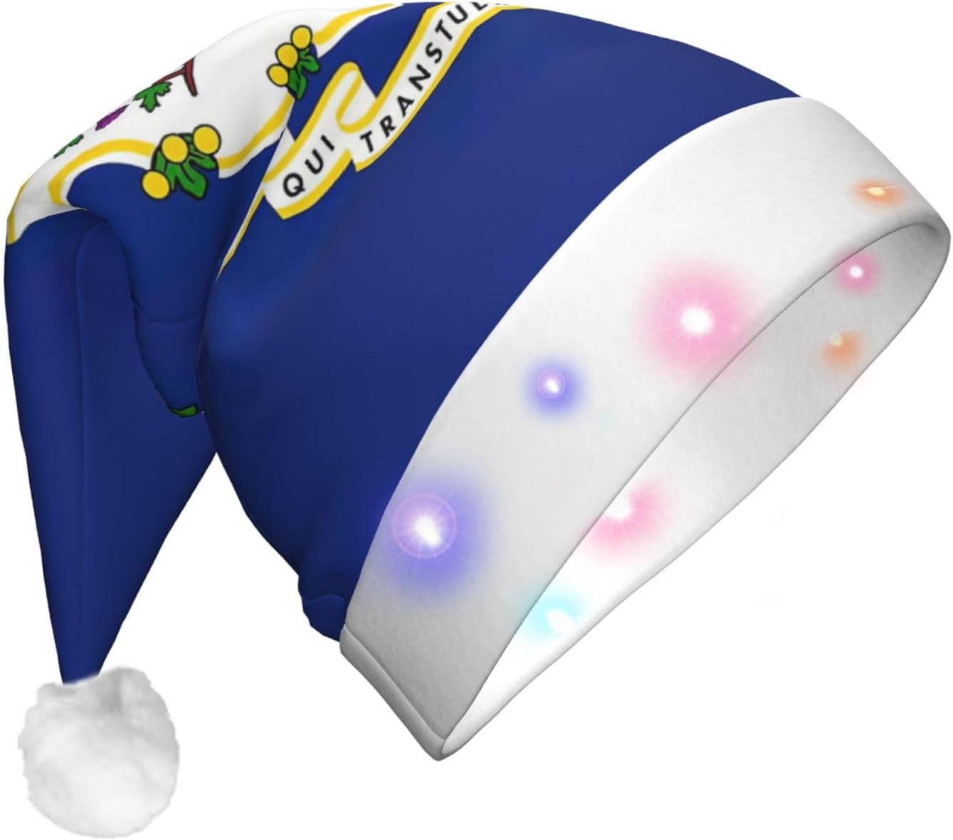 Connecticut State Flag Christmas Hat with LED Lights