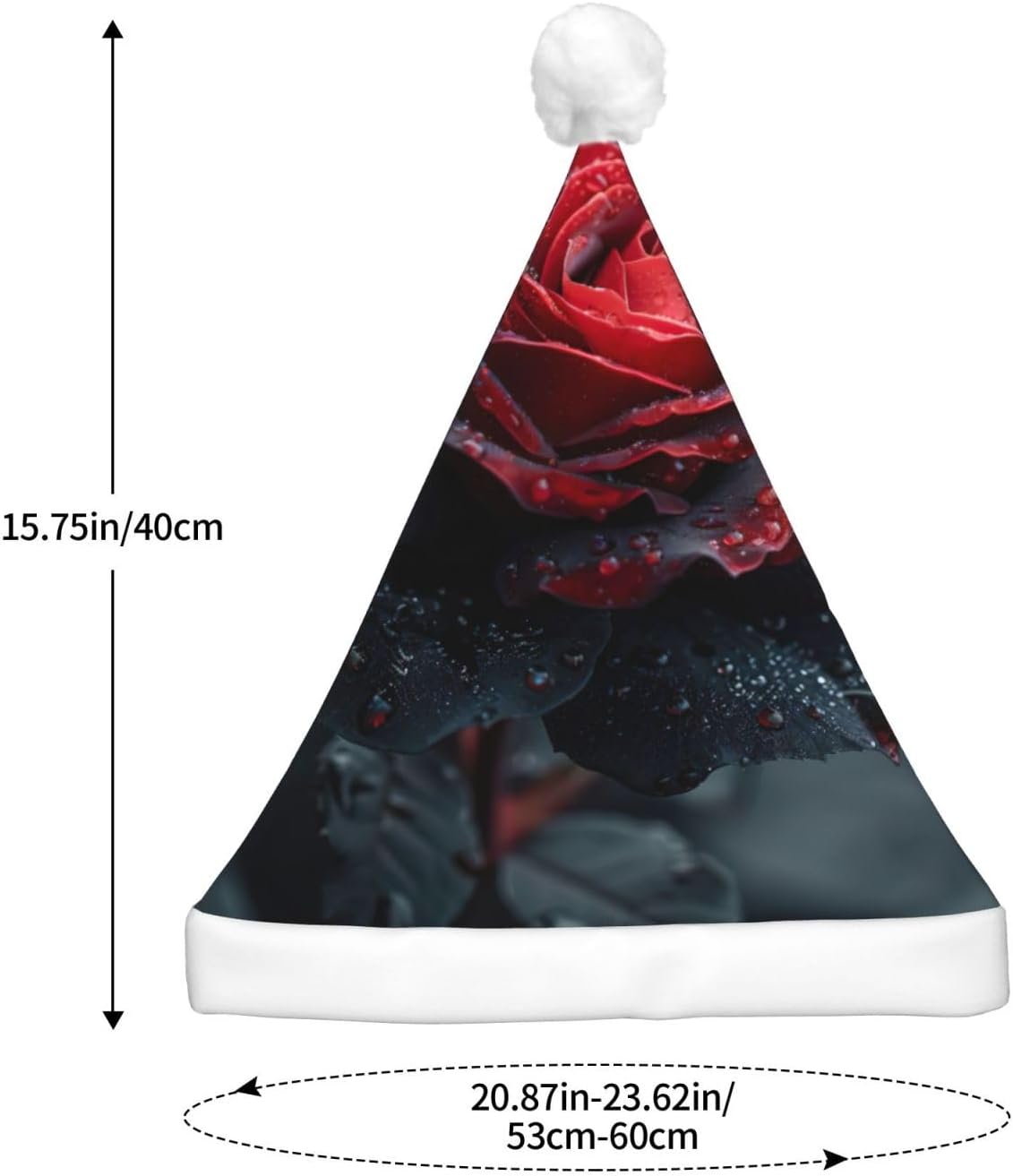 Red And Black Rose Print Christmas Hat With LED Light