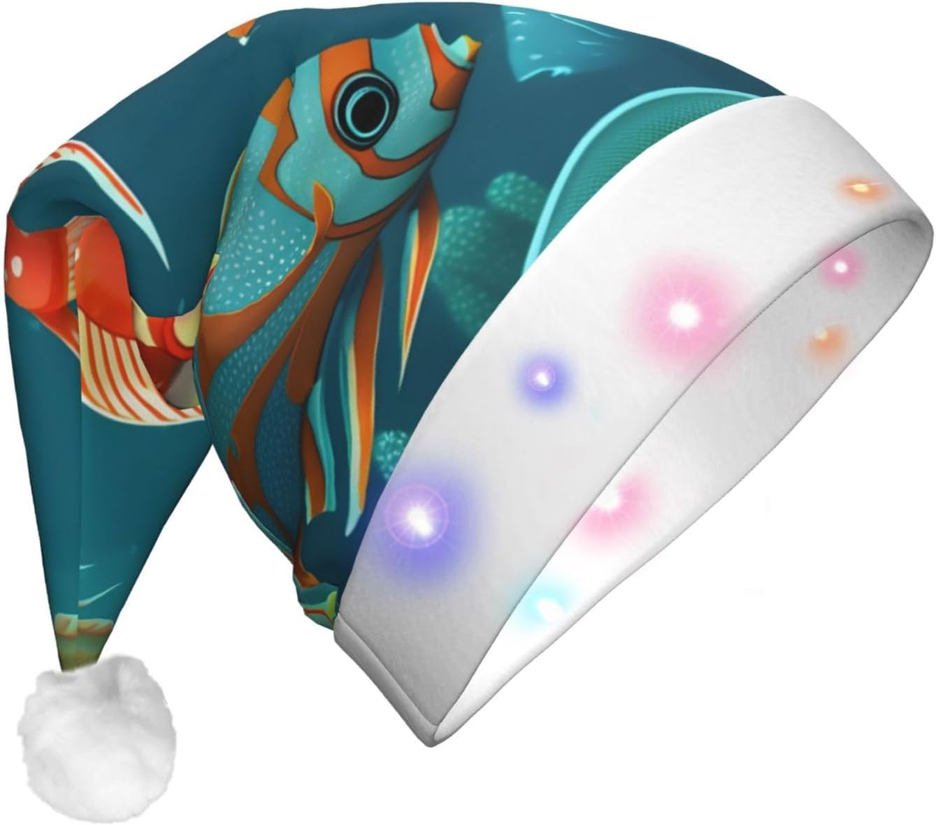 Ocean Underwater Fish Print Christmas Hat with LED Lights