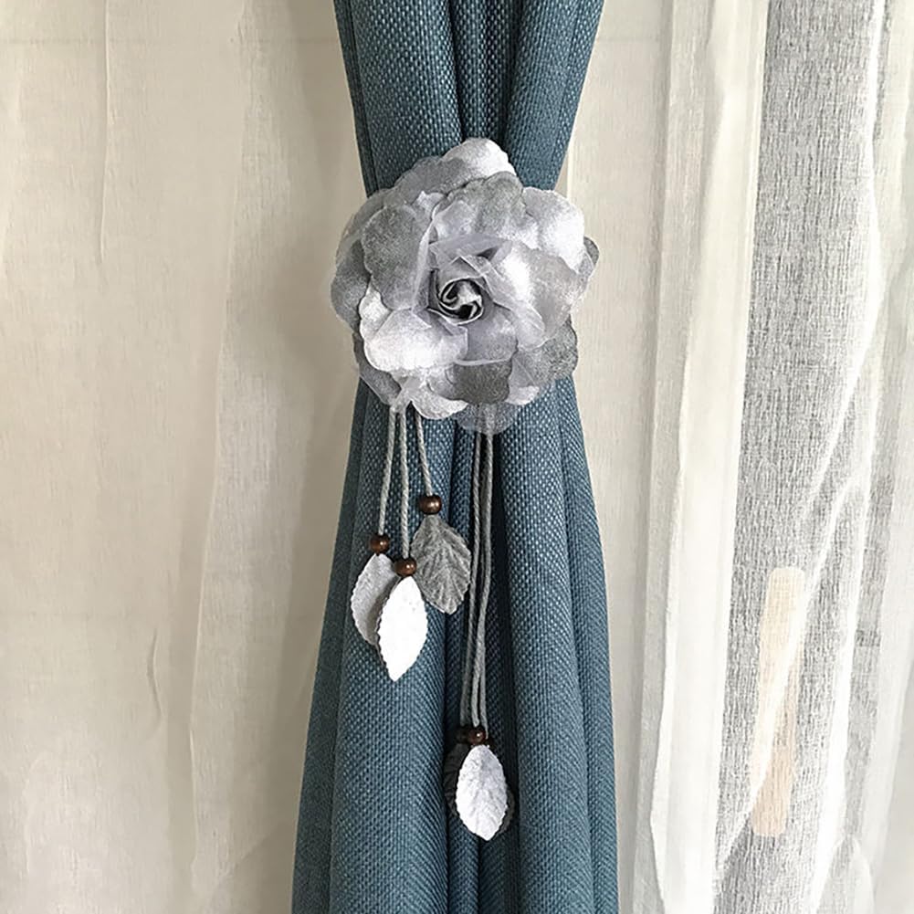 KDUPUP 2 Pcs Country Style Flower Curtain Tiebacks Grey