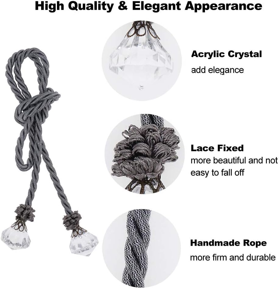 HIASTRA Curtain Tiebacks Rope with Crystal 2pcs