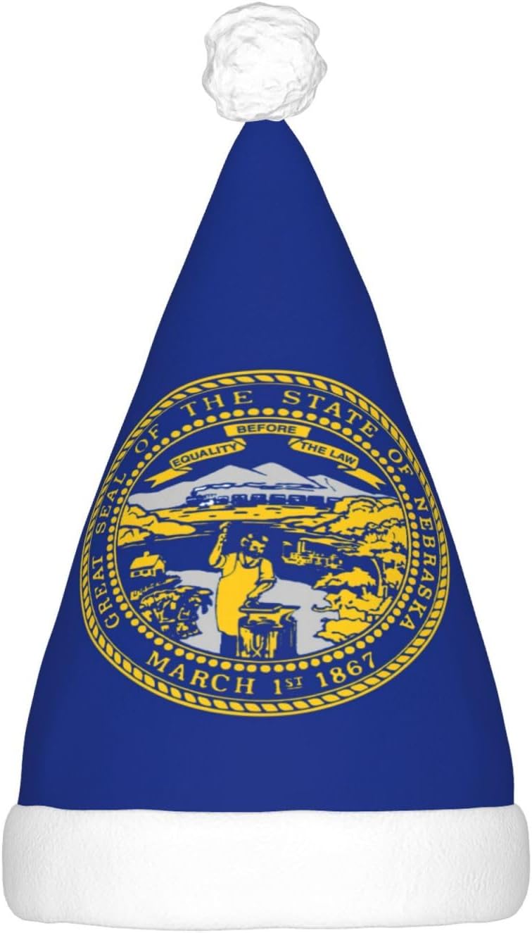 Nebraska Flag Print Christmas Hat with LED Light