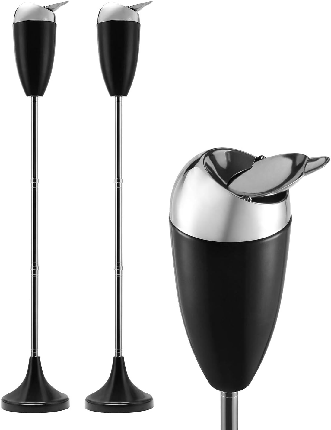 2 Pack Outdoor Standing Ashtray with Lid and Adjustable Height