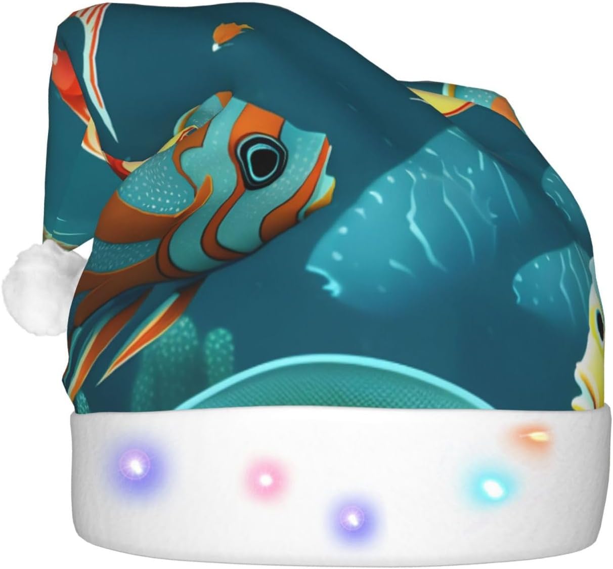 Ocean Underwater Fish Print Christmas Hat with LED Lights