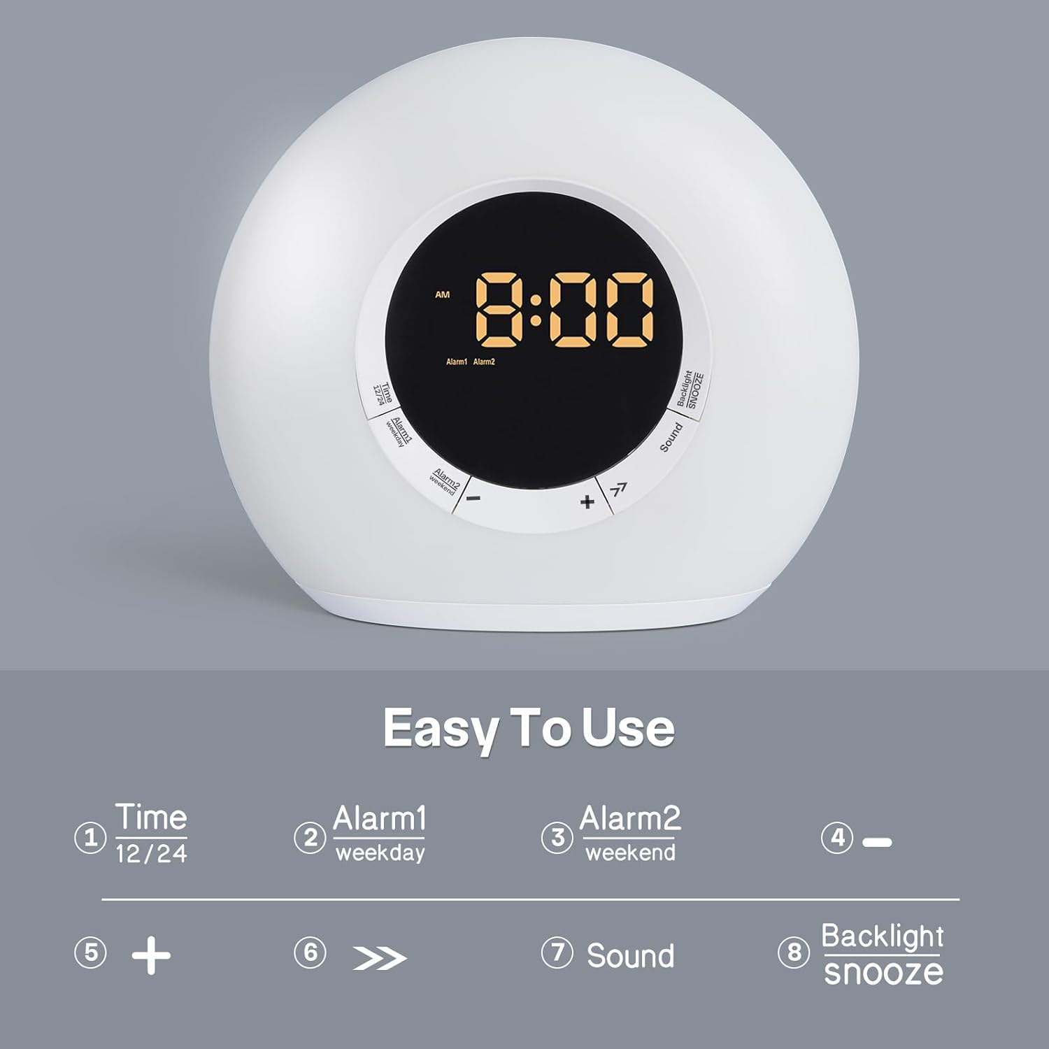 ICODE Alarm Clock with Dimmable Night Light and 10 White Noise