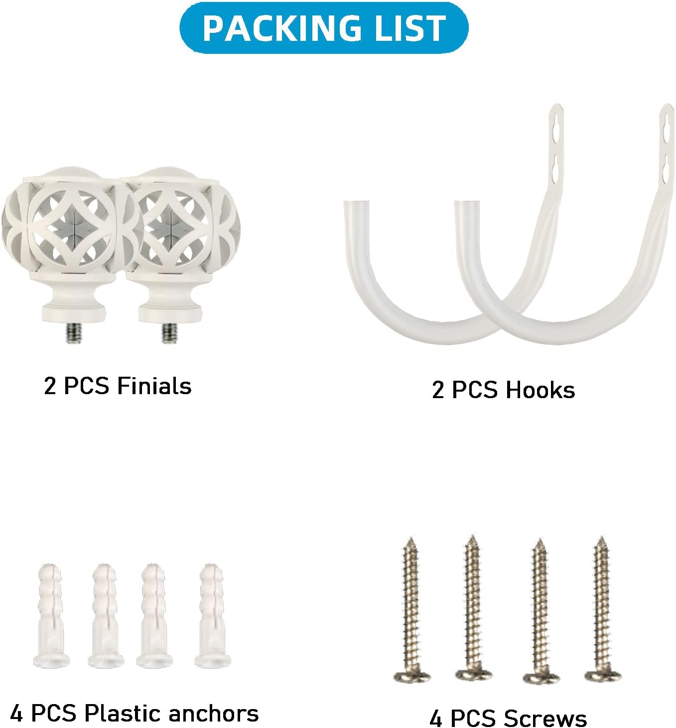 2Pcs Curtain Holdbacks with White Knob Style Finials