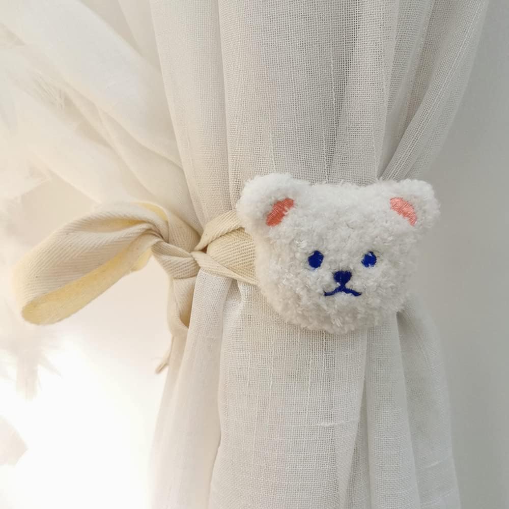 Cute Cartoon Bear Curtain Tiebacks 2 Pack White