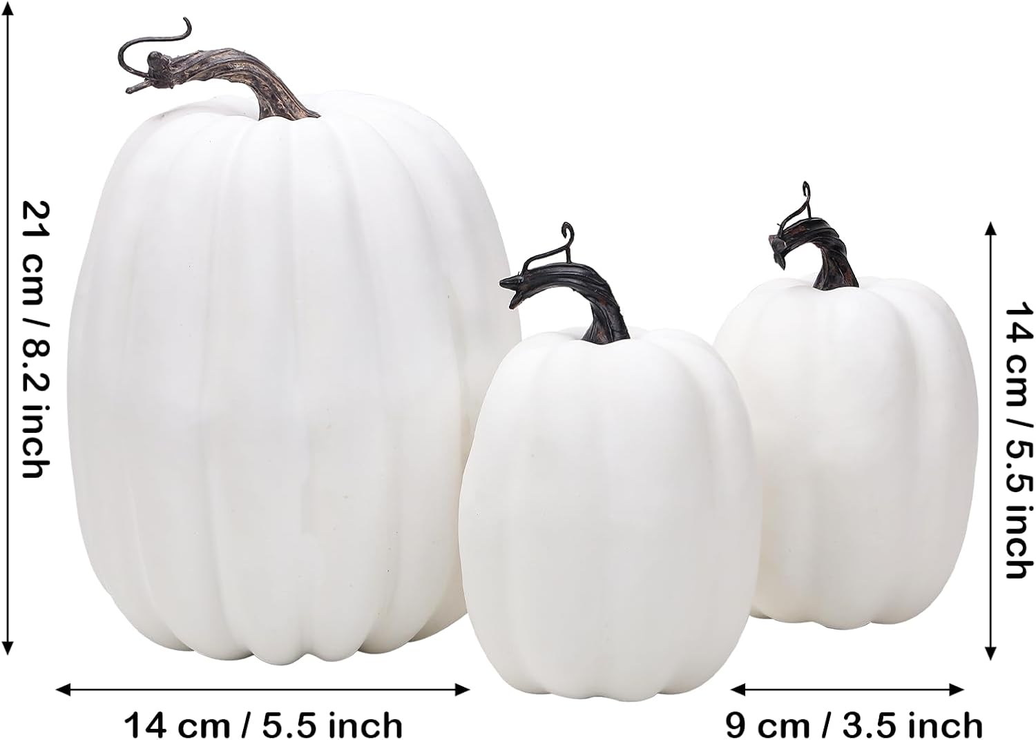 3PCS White Artificial Foam Pumpkins Halloween Decor Centerpieces