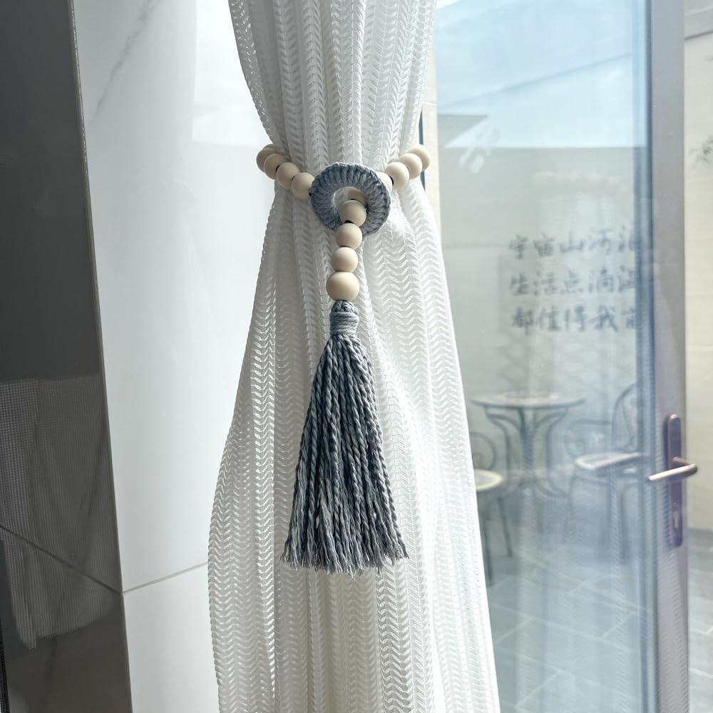 2pcs Wooden Bead Curtain Tiebacks Gray