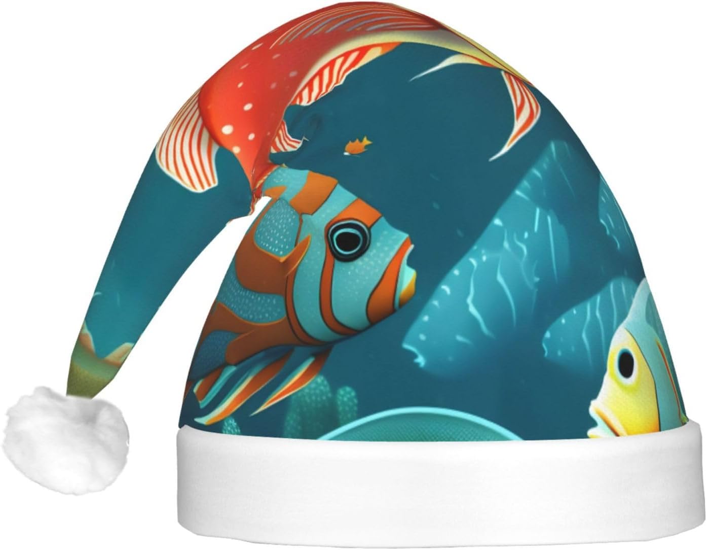 Ocean Underwater Fish Print Christmas Hat with LED Lights