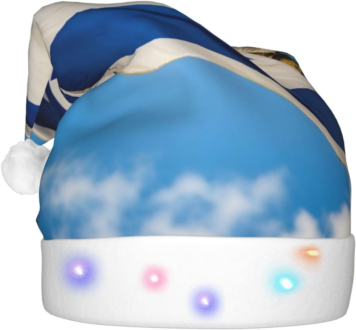 Israeli Flag Print Christmas Hat with LED Lights