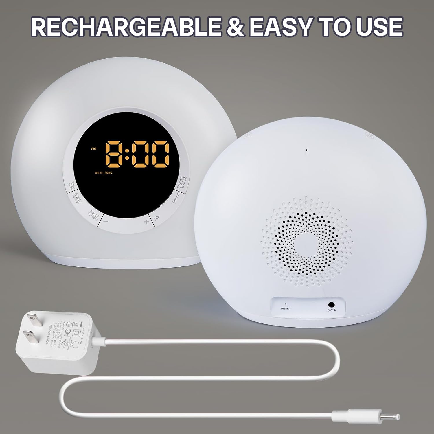 ICODE Alarm Clock with Dimmable Night Light and 10 White Noise