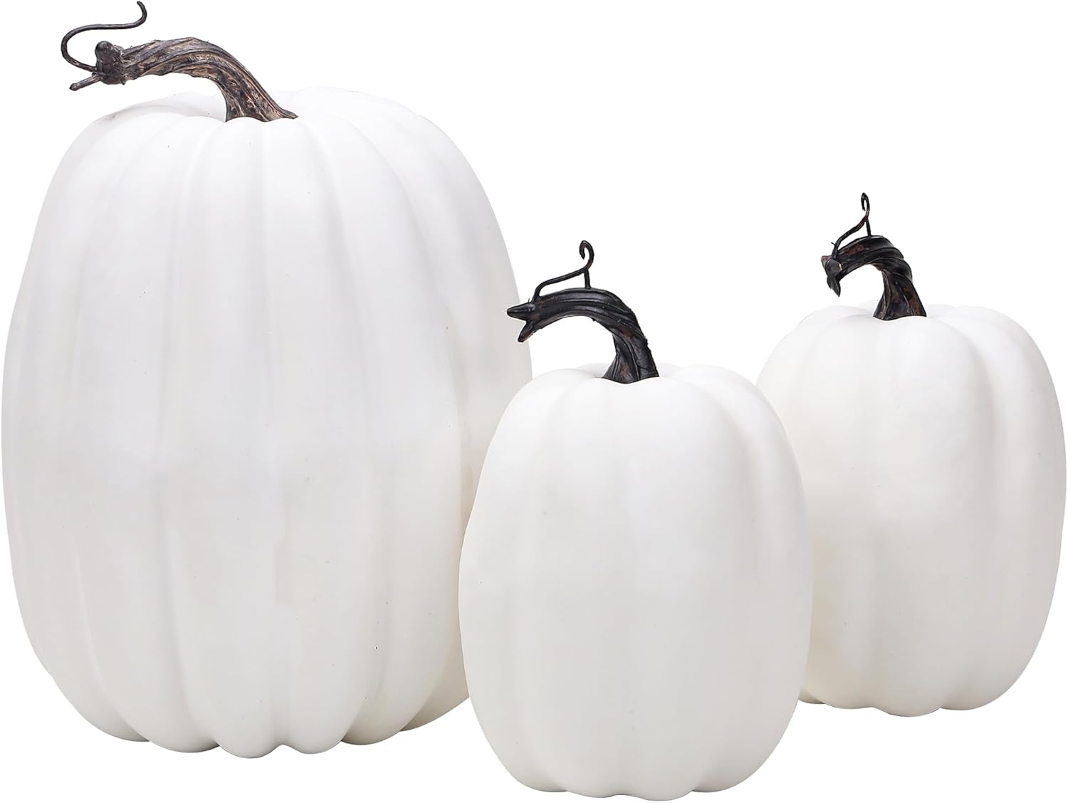 3PCS White Artificial Foam Pumpkins Halloween Decor Centerpieces