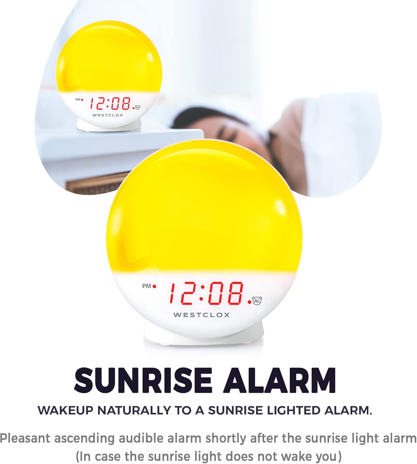 Westclox Sunrise Alarm Clock with Dimmable Nightlight and Sunset Simulator