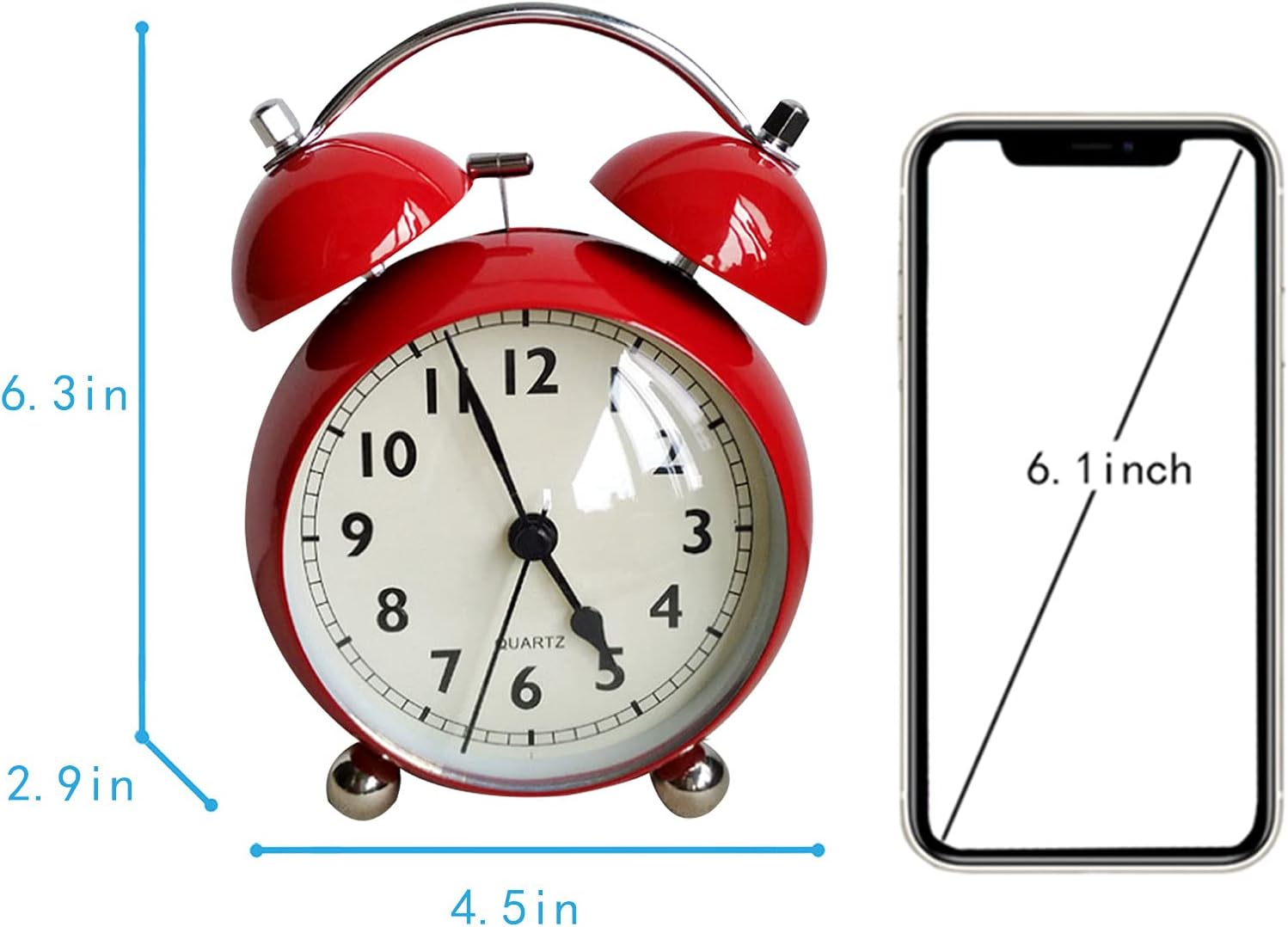4 Inch Twin Bell Alarm Clock with Backlight and No Ticking