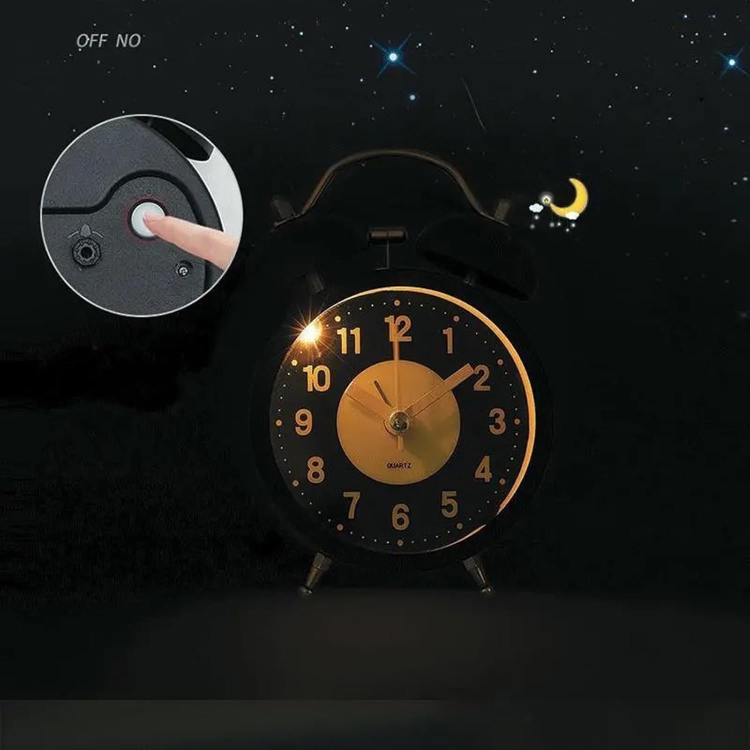 Retro Metal Double Bell Alarm Clock with Night Light