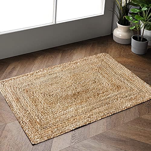 Hausattire Hand Woven Jute Braided Rug 2x3 Natural