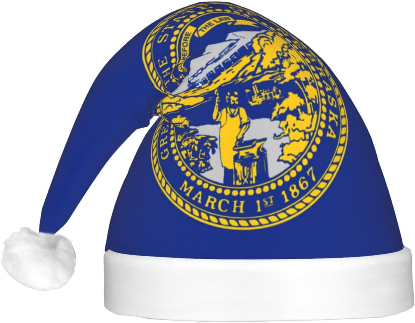 Nebraska Flag Print Christmas Hat with LED Lights