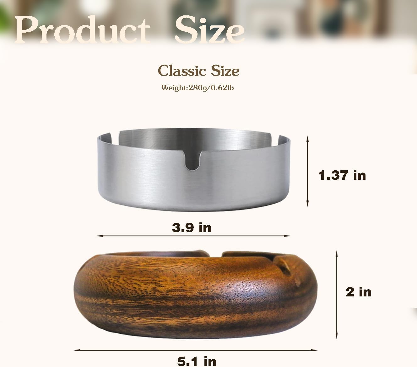 Exquisite Walnut Wood Cigarette Ashtray with Stainless Steel Lined