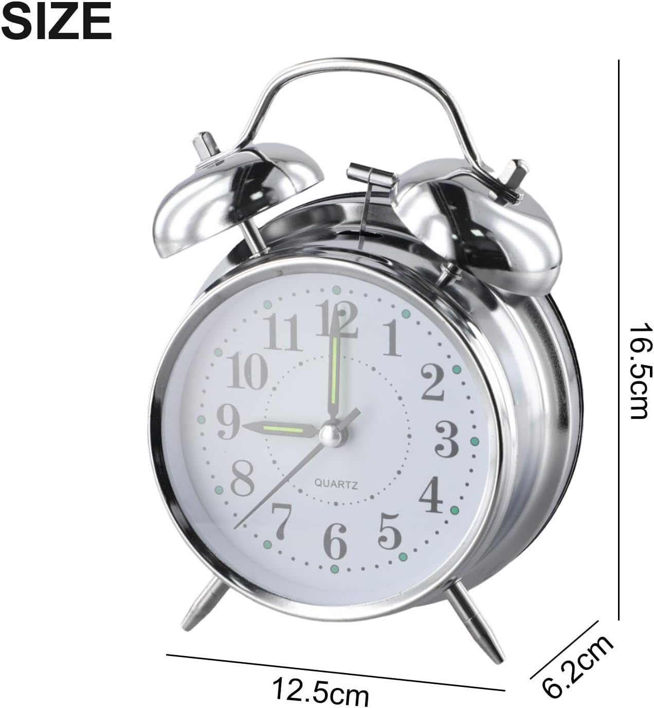 Metal Twin Bell Alarm Clock with Luminous Hands