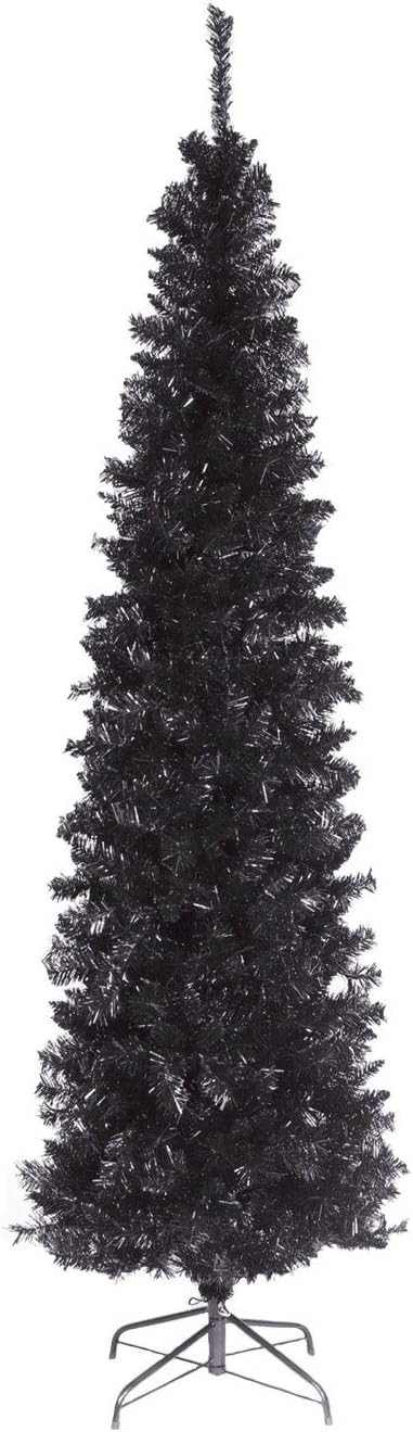 National Tree Company 6 Feet Artificial Christmas Tree with Black Tinsel and Stand
