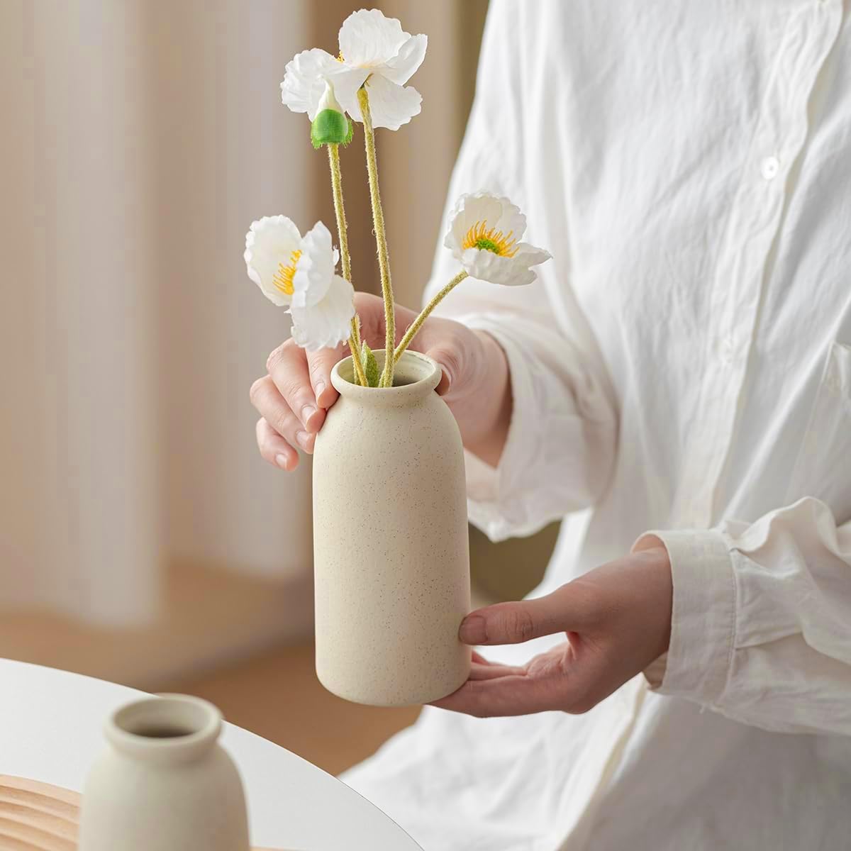 Tinctotnic 3-Piece Ceramic Vase Set - Distressed Beige