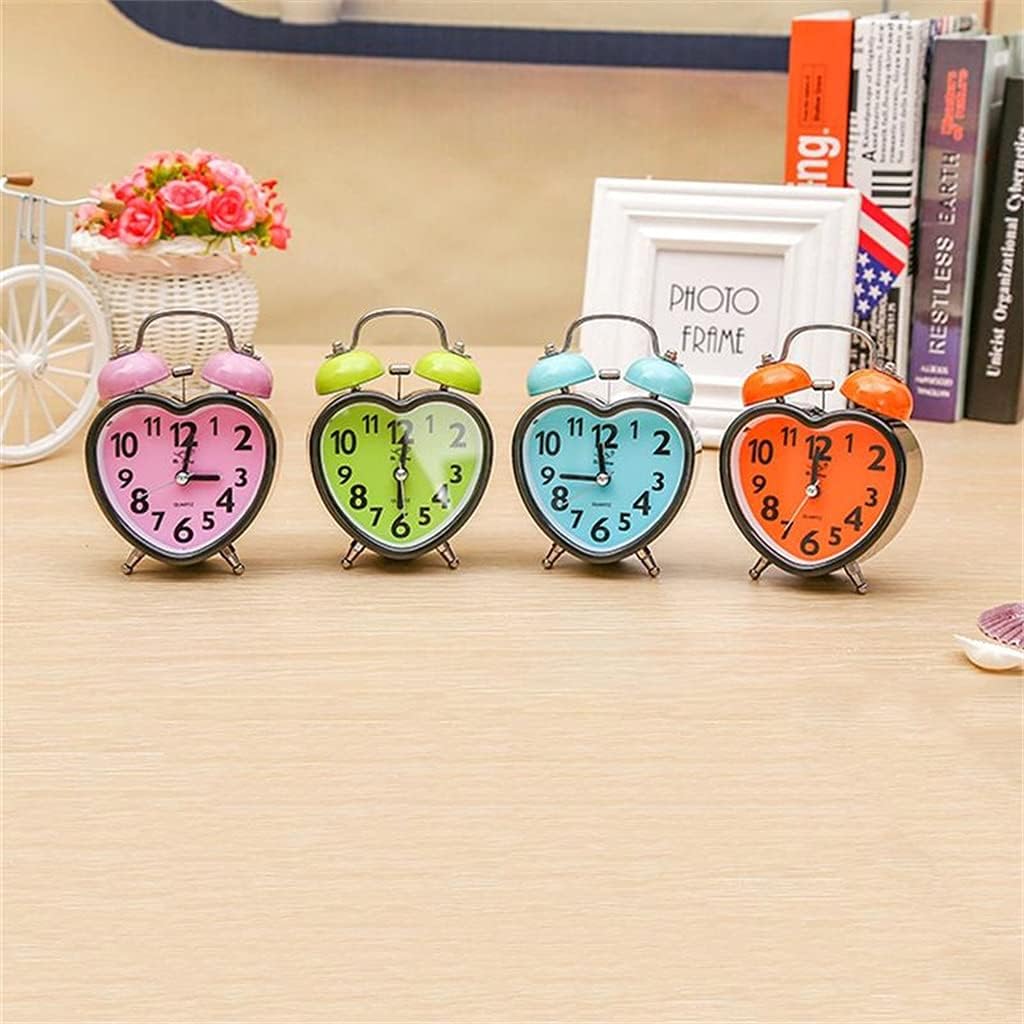 Heart Shape Double Bell Alarm Clock with Nightlight Pink