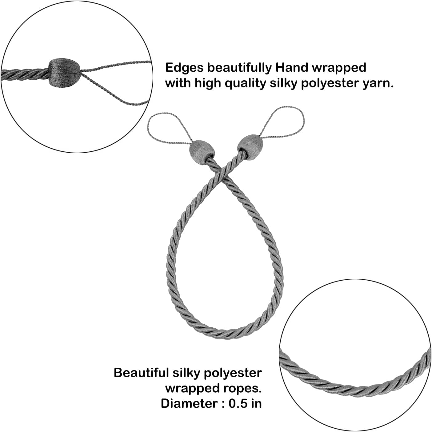 2 Pack Charcoal Polyester Curtain Tiebacks 1