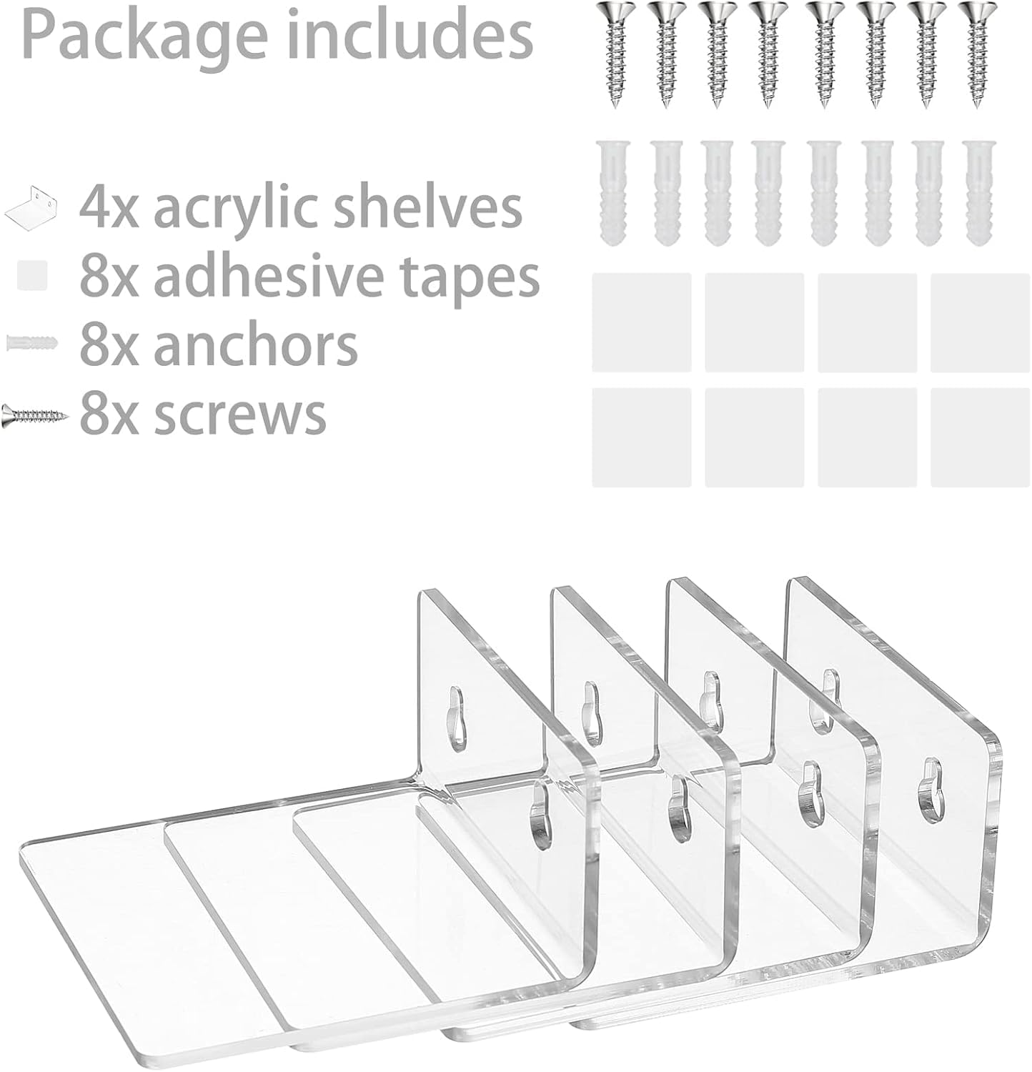 LUOBAO Clear Acrylic Floating Wall Shelves 4 Pack