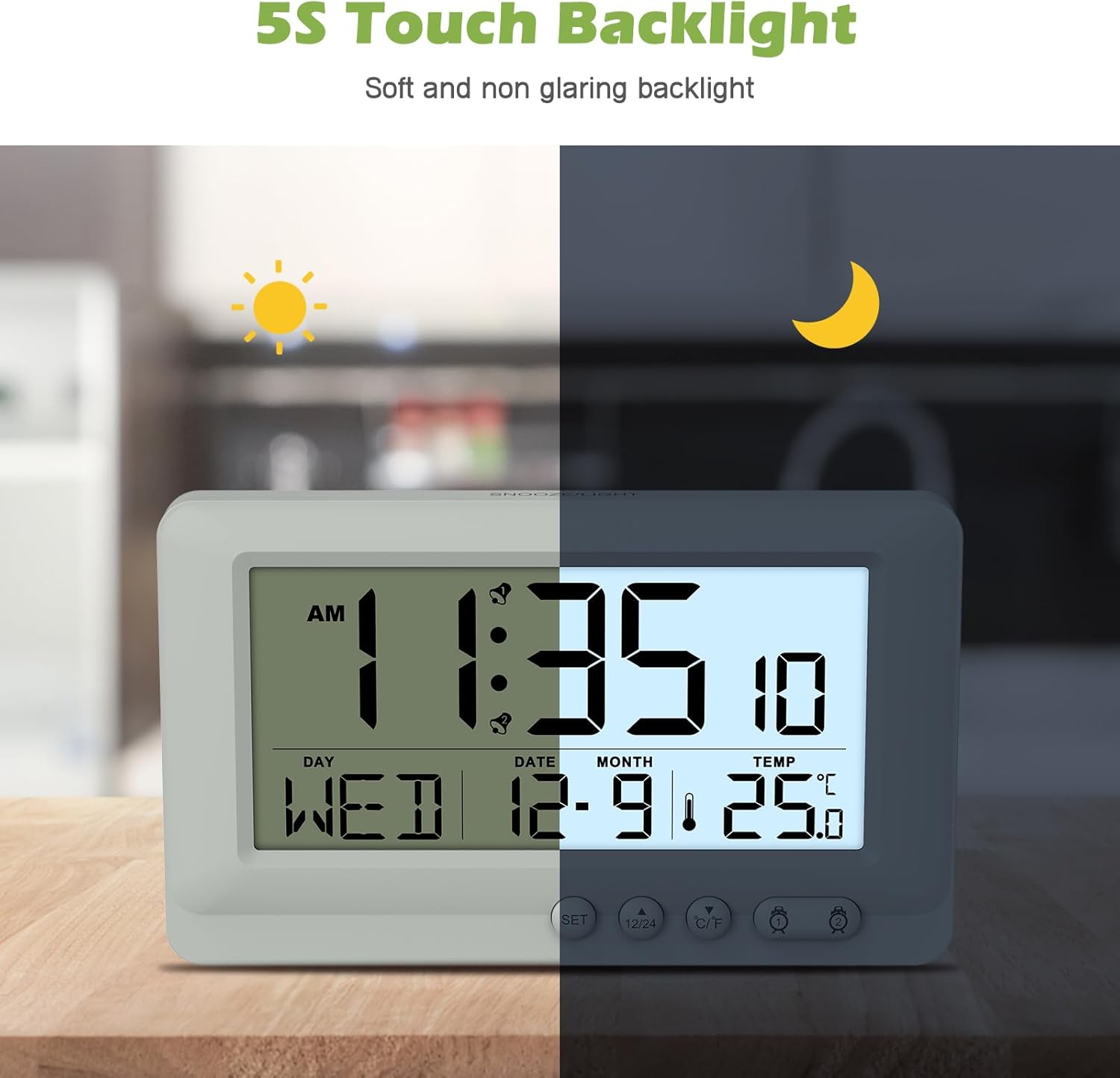 KeeKit Digital Alarm Clock with Dual Alarms and Temperature Display