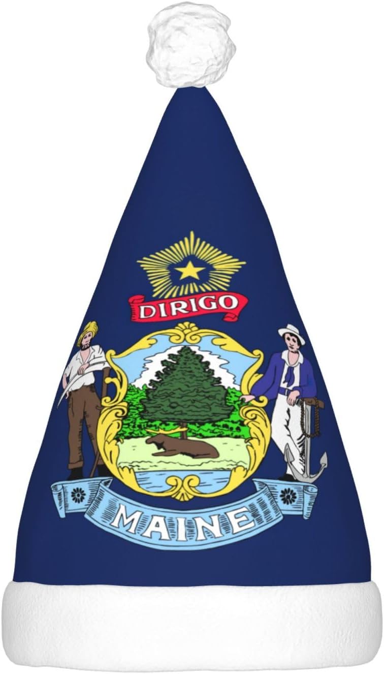 Maine State Flag Christmas Hat with LED Lights