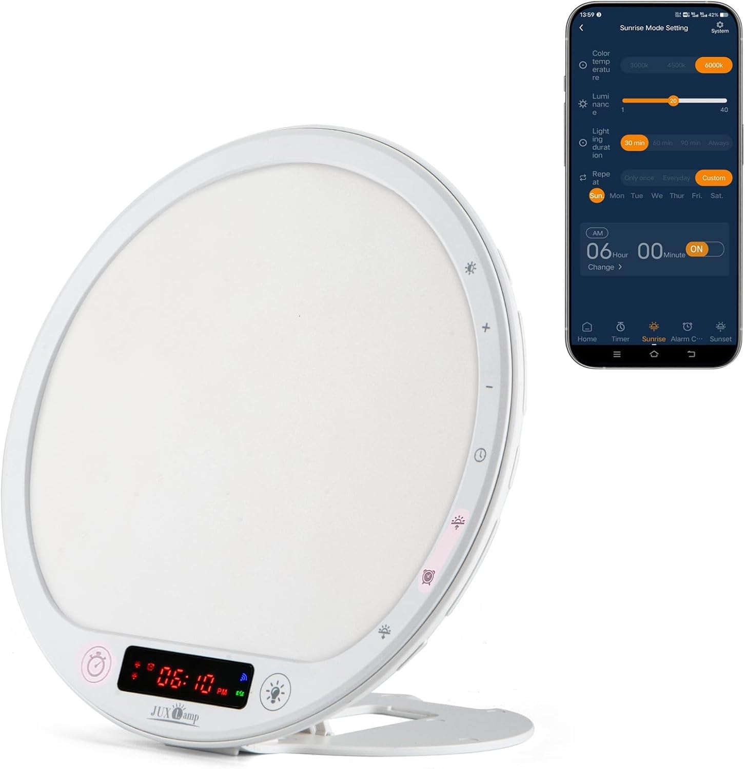 Portable Light Therapy Lamp with Sunrise Alarm and APP Control