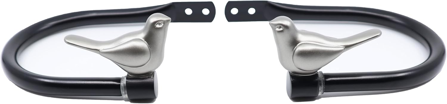 Meriville 2 Piece Farmhouse Bird Curtain Holdbacks with Pewter Finial and Black Hook
