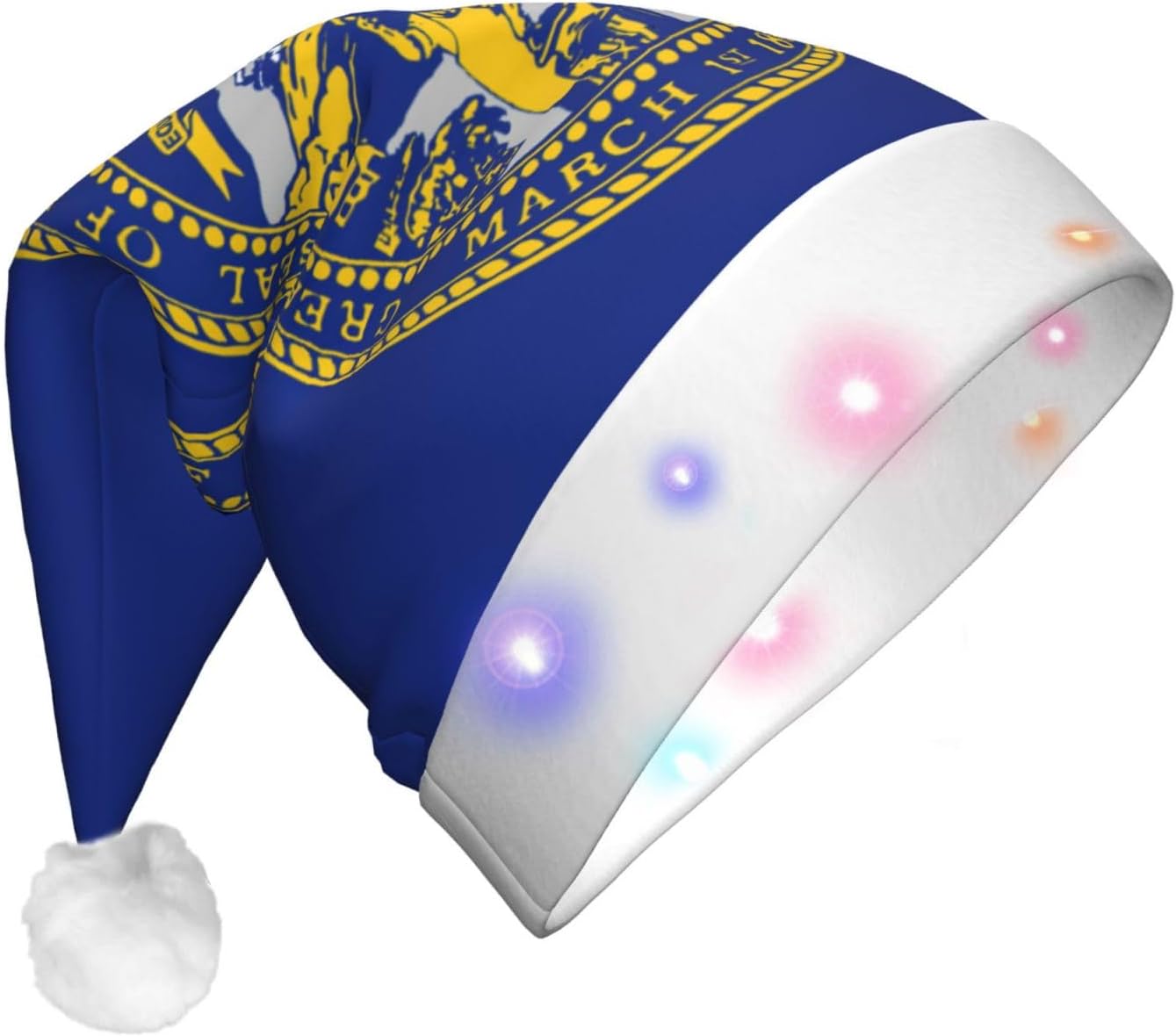 Nebraska Flag Print Christmas Hat with LED Lights