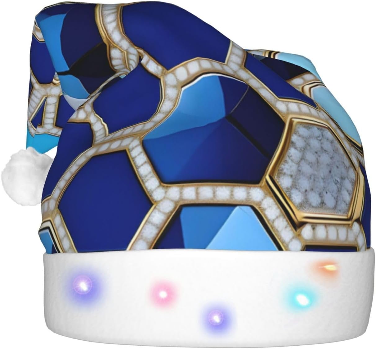 Blue Hexagons Diamond Print Christmas LED Santa Hat