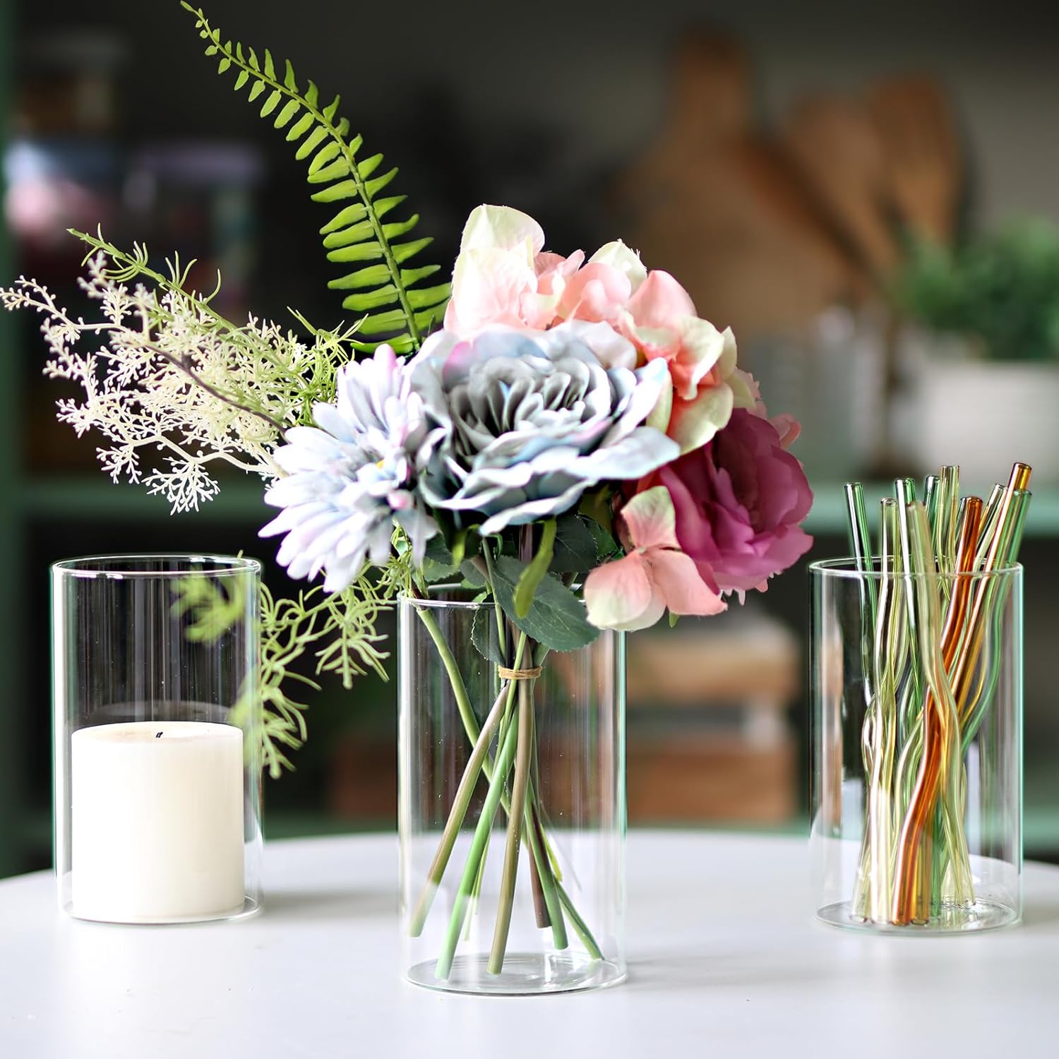 12Pcs Clear Glass Cylinder Vases for Centerpieces