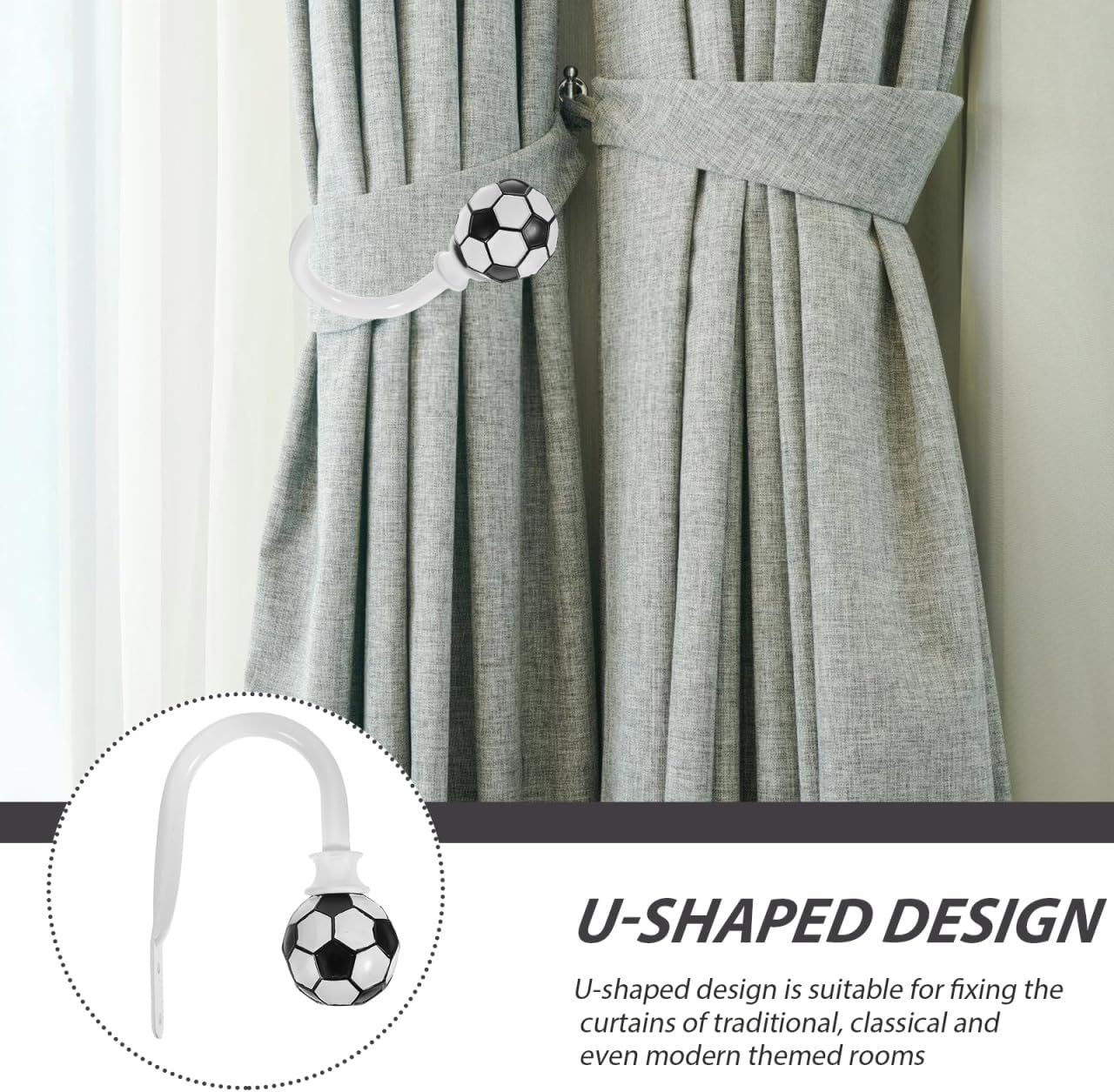 Artibetter White Metal Curtain Holdback with Soccer Design