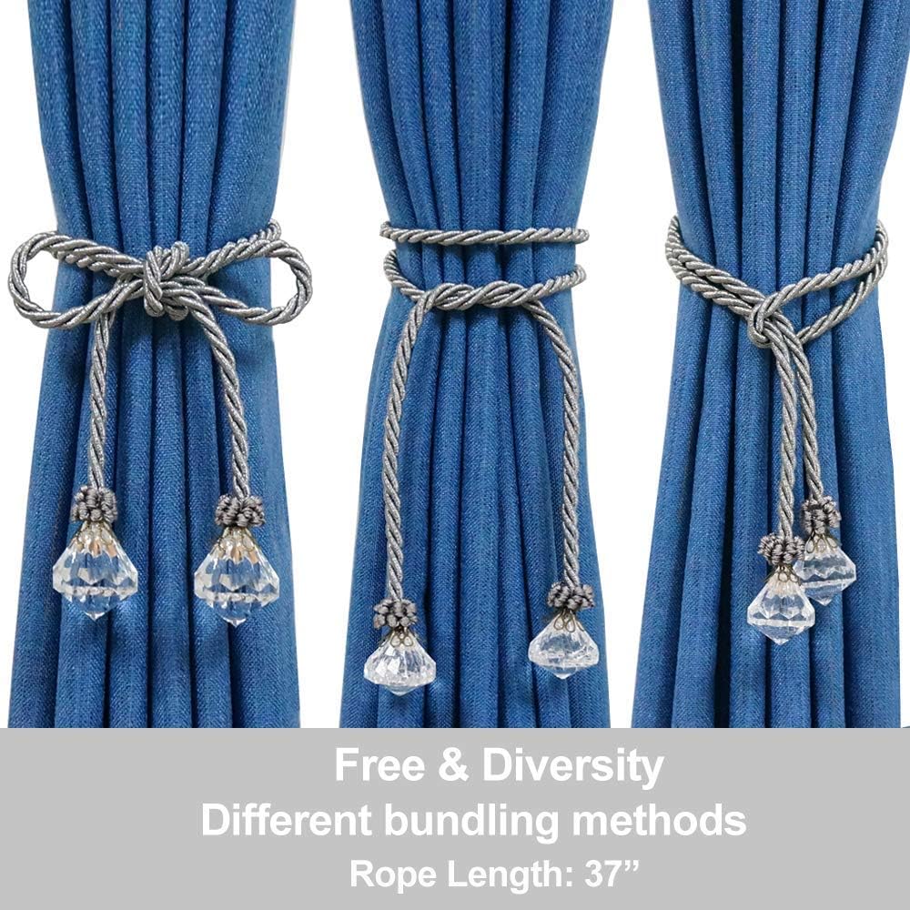 HIASTRA Curtain Tiebacks Rope with Crystal 2pcs
