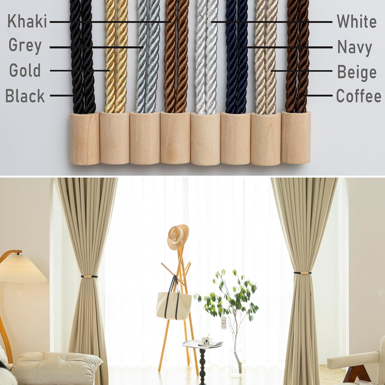 Contoeey Magnetic Boho Curtain Holders 2 Pack White