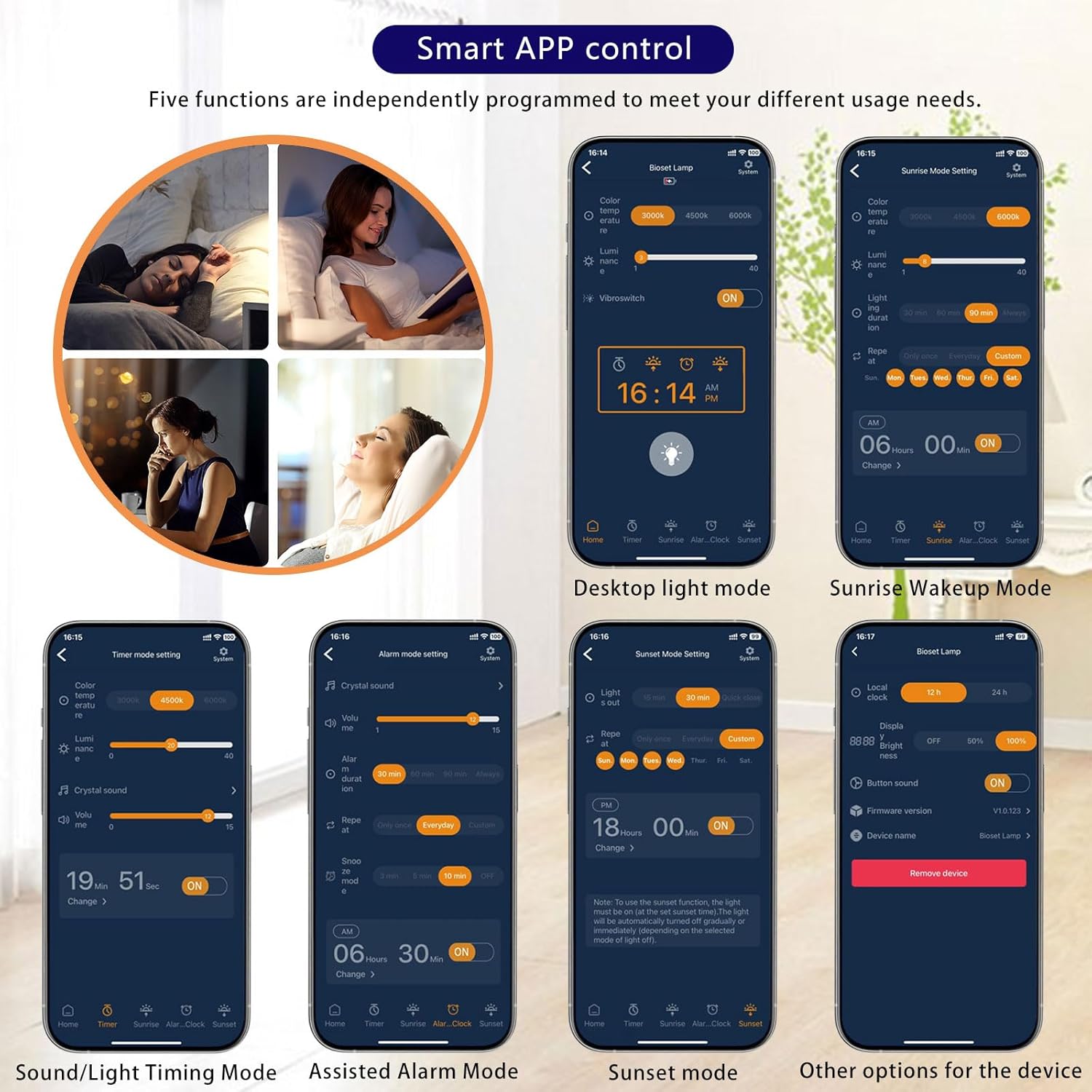 Portable Light Therapy Lamp with Sunrise Alarm and APP Control