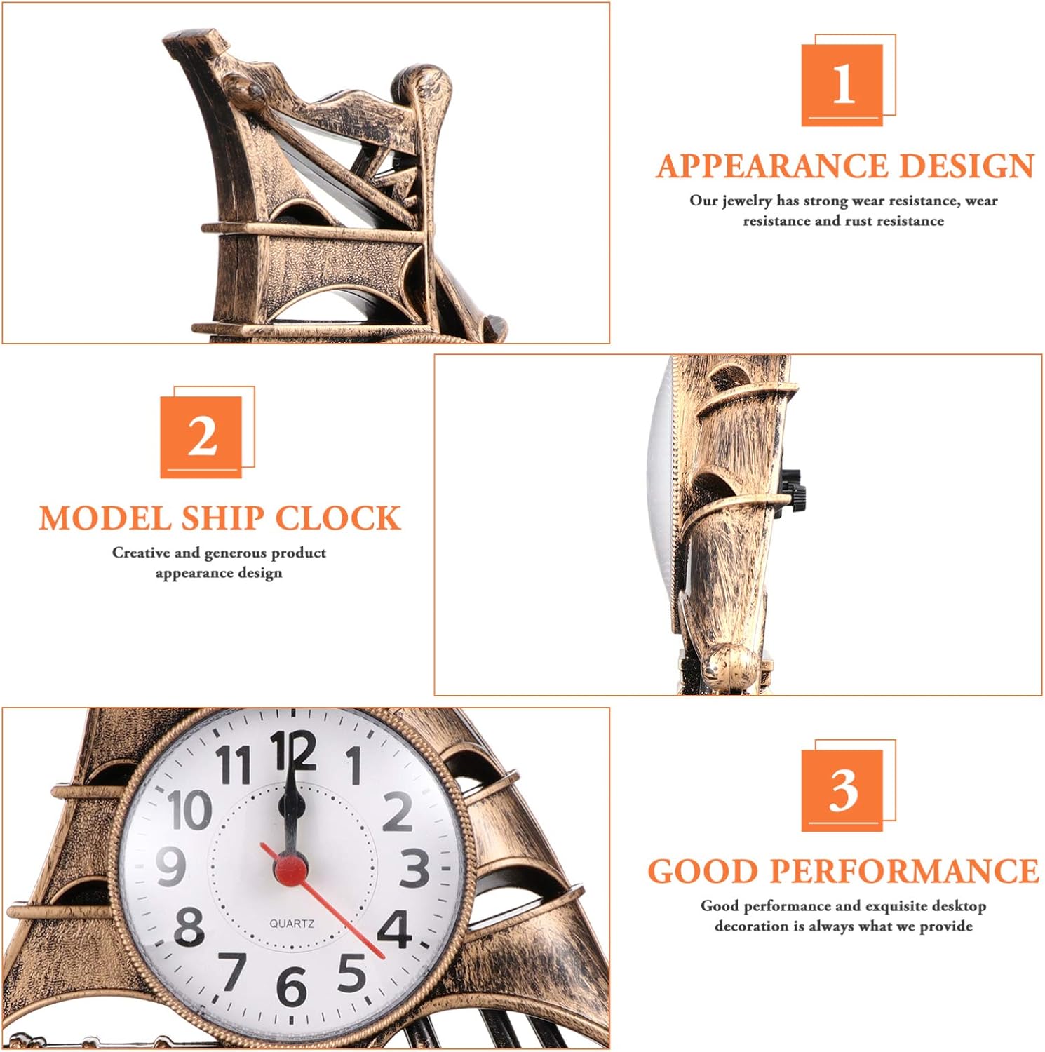 Retro Sailboat Alarm Clock Nautical Decor Golden