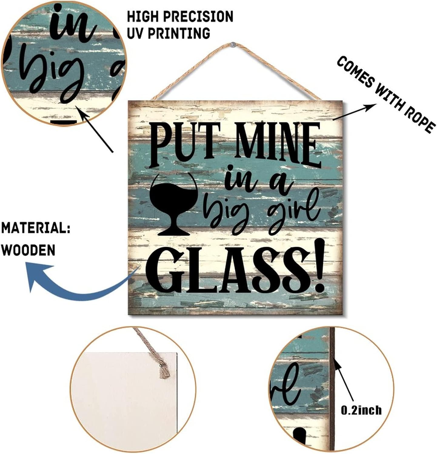 Big Girl Glass Hanging Wooden Sign Rustic Farmhouse Decor