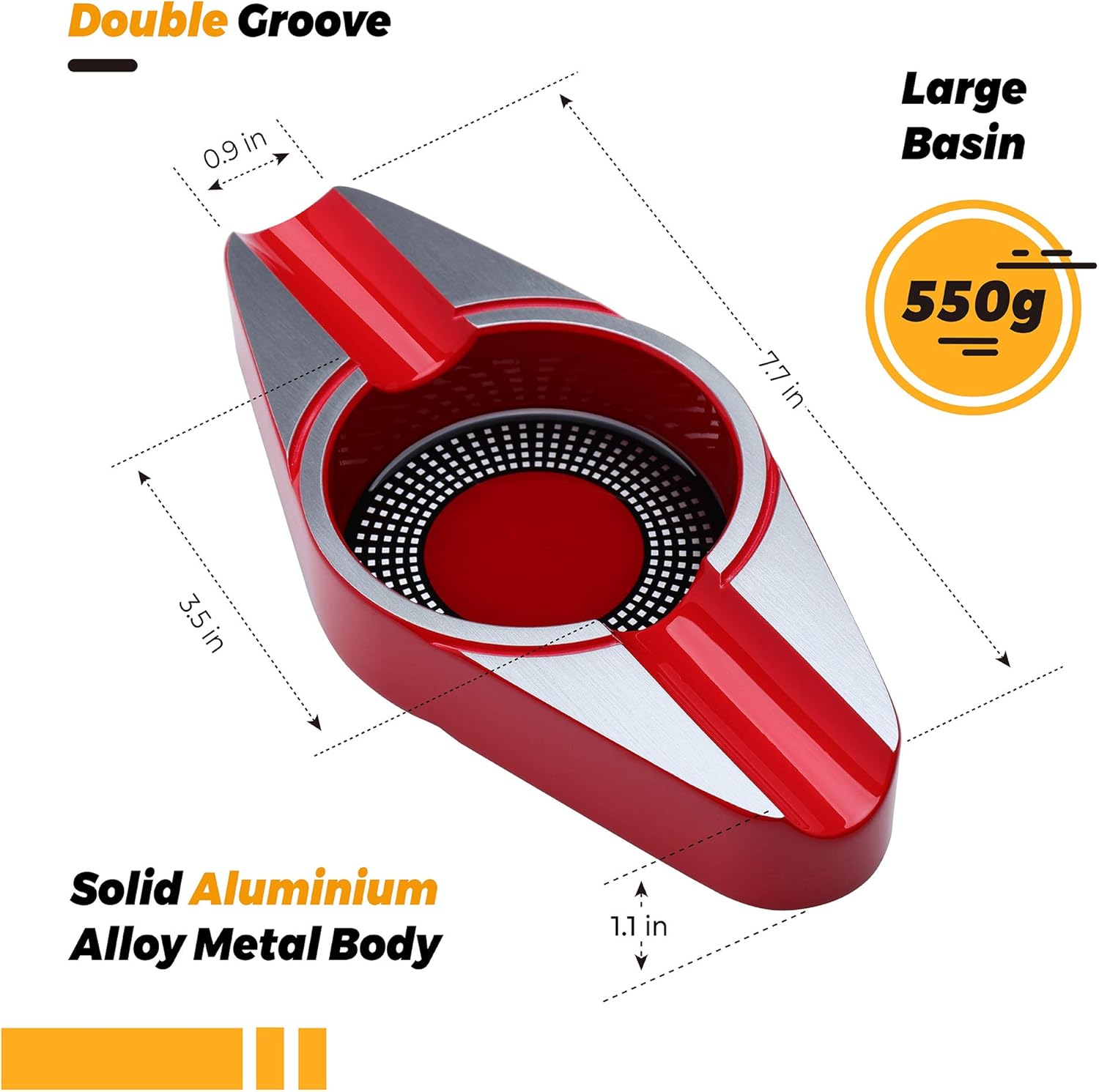 VEXO Cigar Ashtray with Double Holders and Large Basin