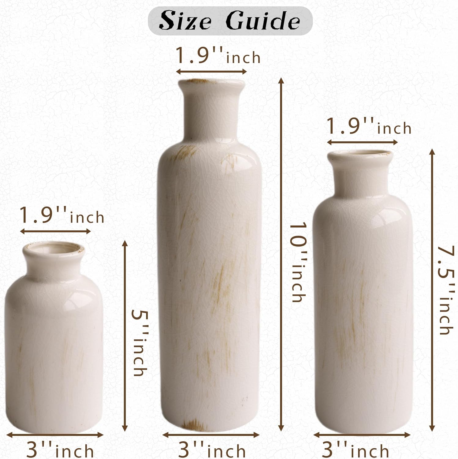 Pampas Grass Vase Set 3 White Ceramic Vases with Dried Pampas