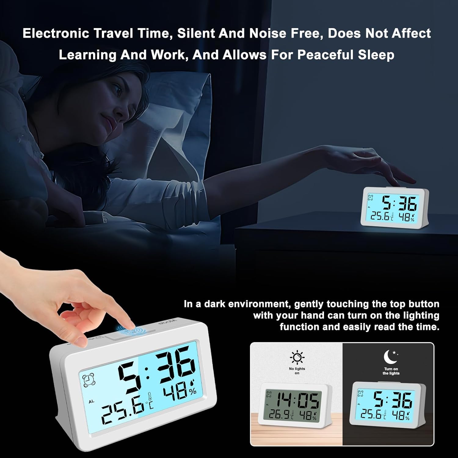 27 Inch Ultra Mini Travel Alarm Clock with Temperature Humidity Display
