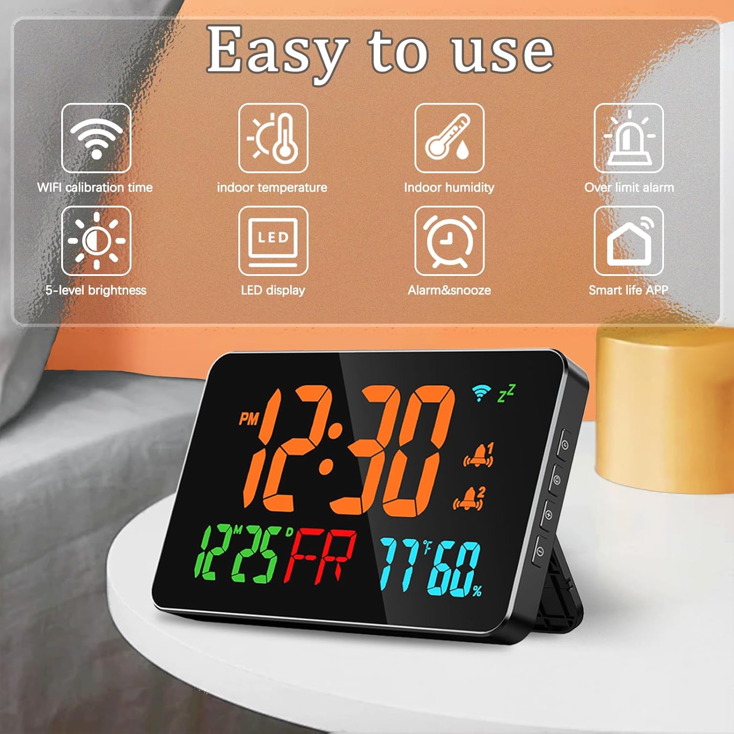 WiFi Atomic Clock with Temperature Humidity and Dual Alarm