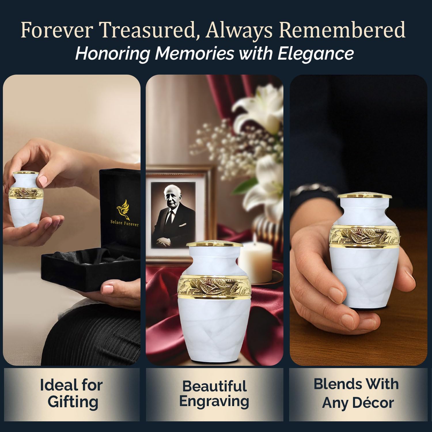 Solace Forever Small Urn for Human Ashes - White Keepsake Urn