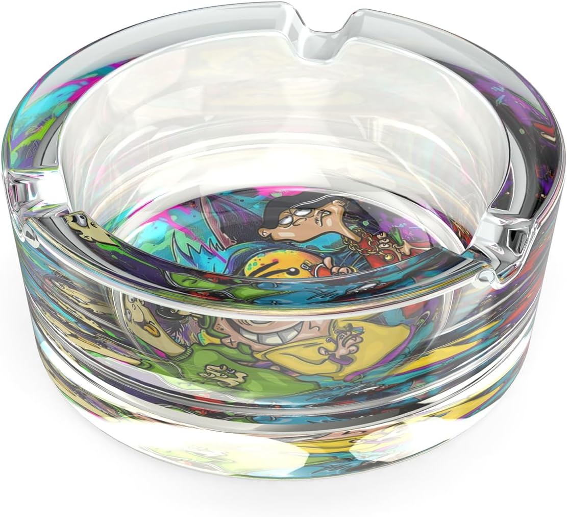 Glass Ashtray with Cartoon Design Yellow